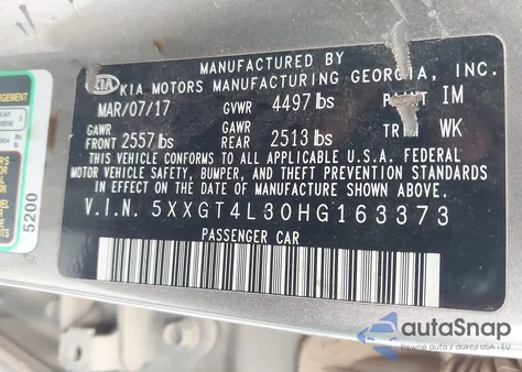 2017 Kia Optima Lx from USA, damaged, VIN 5XXGT4L30HG163373